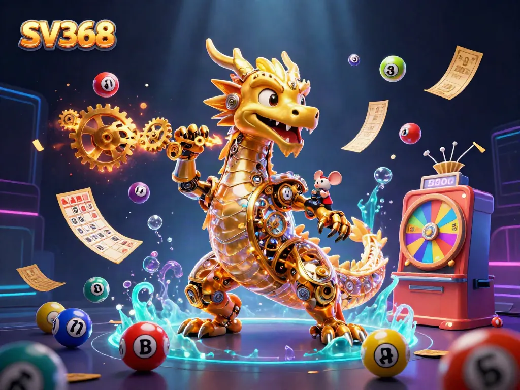 Spin and win at SV368 with vibrant gaming elements and a golden mechanical dragon.