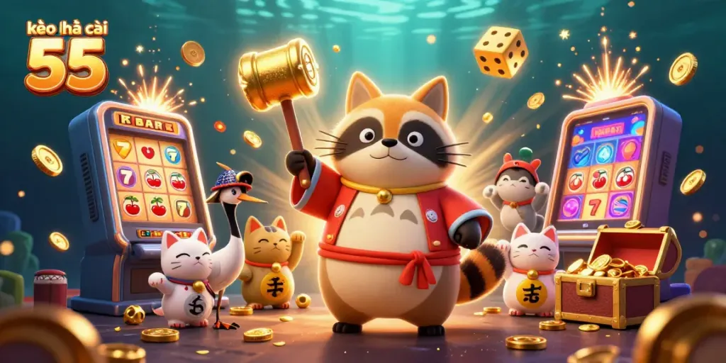Experience vibrant excitement with kèo nhà cái 55 in this dynamic casino illustration.