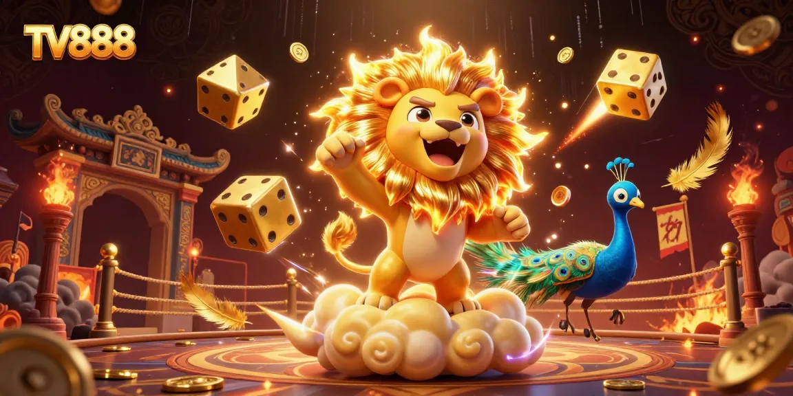 Experience thrilling gameplay with TV888 in a dynamic 3D casino scene filled with excitement.