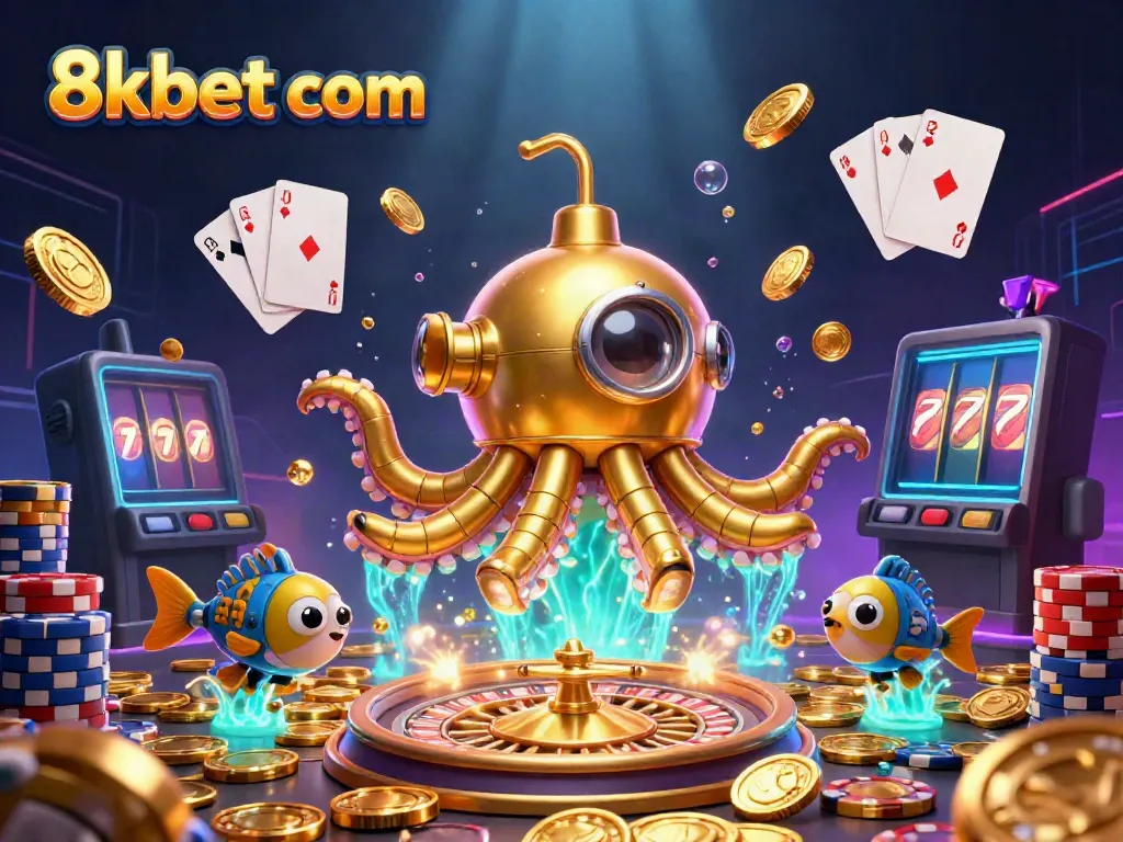 Experience thrilling wins at 8xbet com with dynamic casino games featured in a vibrant 3D illustration.