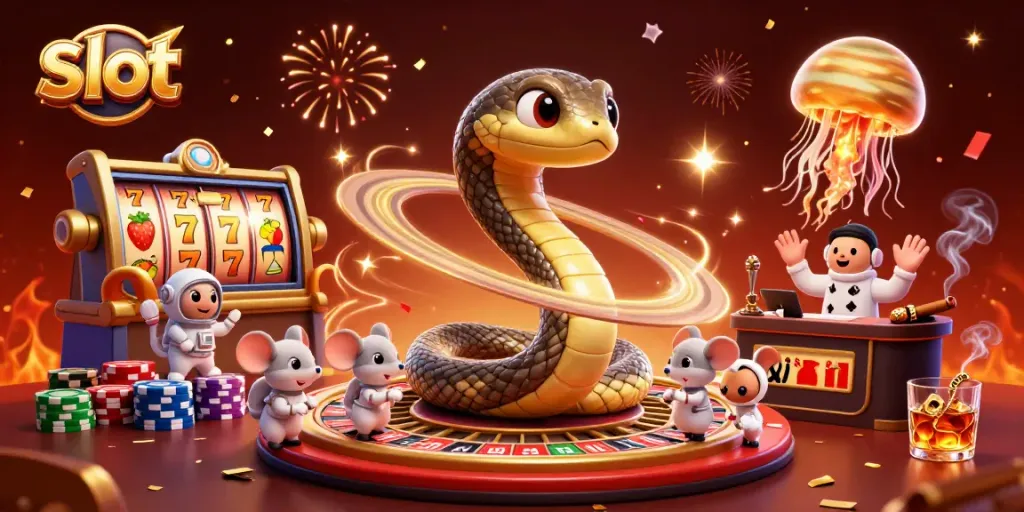 Engaging slot players at RUPIAHSLOT88, 3D cartoon scene with slots, bets, and festive confetti.