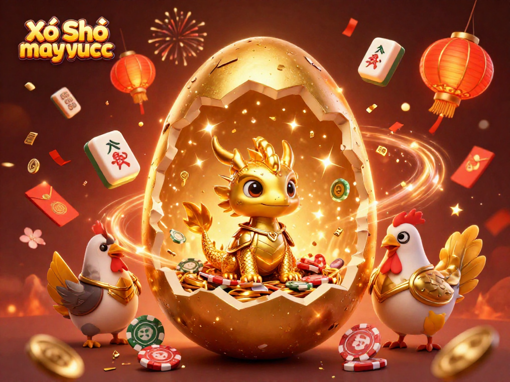 Experience the excitement of Xổ Số neko may mắn with a dazzling golden egg revealing a golden dragon.