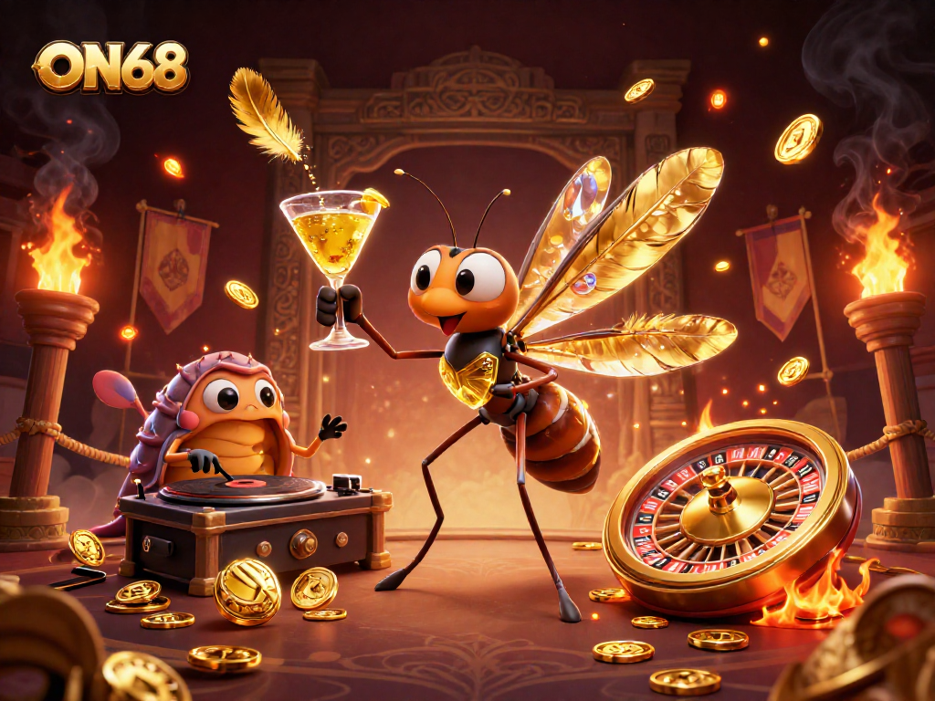Experience the thrill of ON68 with vibrant casino characters and energetic gameplay elements.