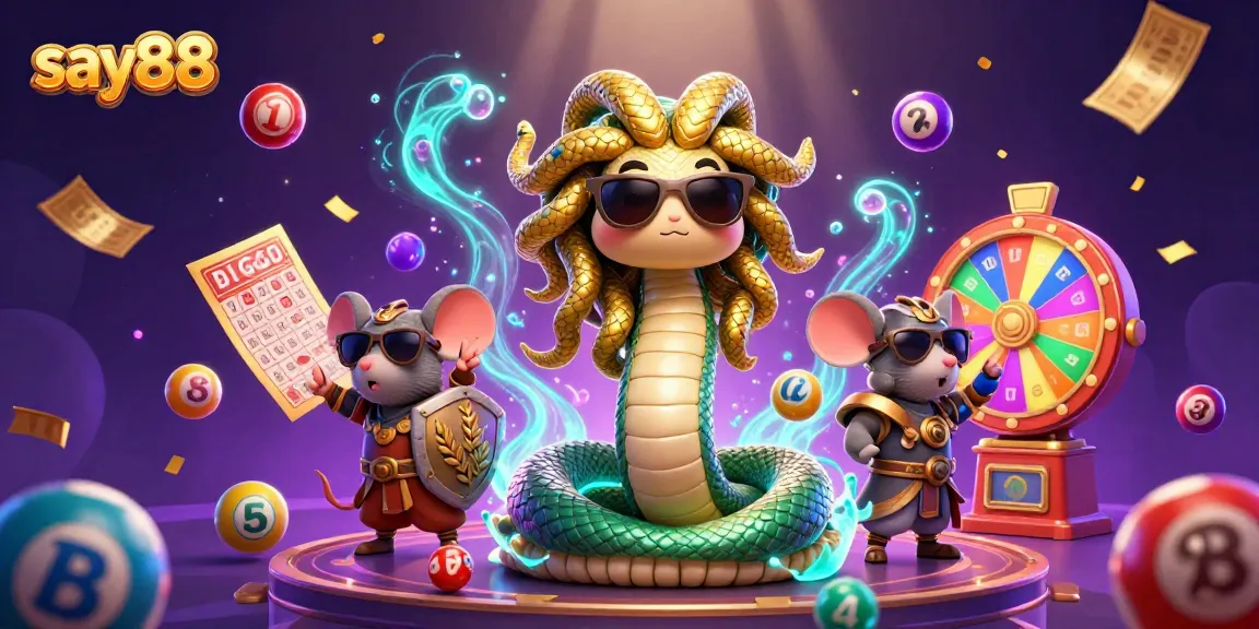 Engage with exciting games at say88, highlighted by vibrant lottery balls and a dynamic casino scene.