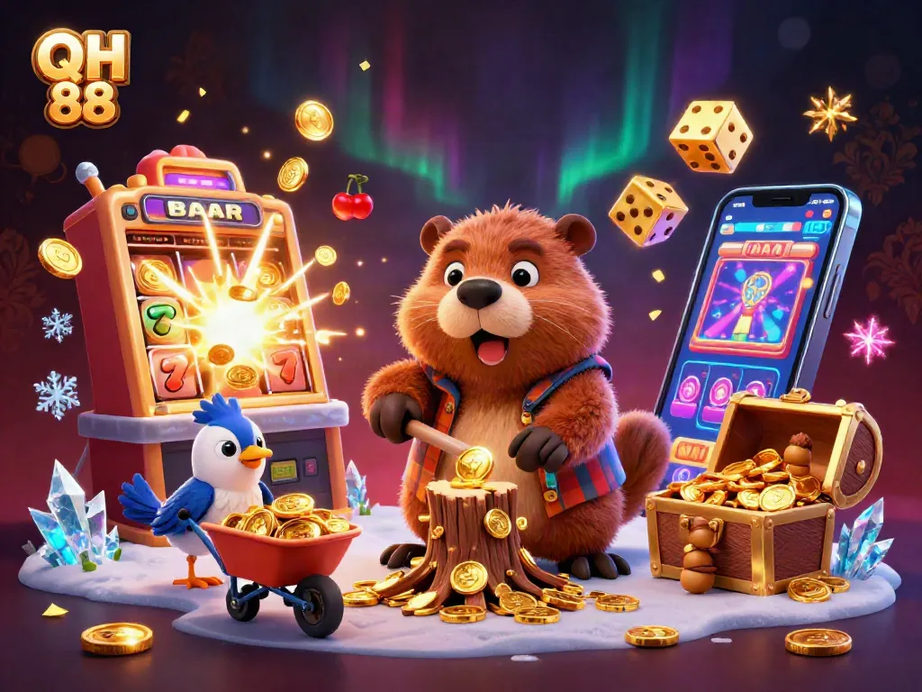 Experience the excitement at QH 88 with a vibrant, coin-filled casino-themed adventure scene.