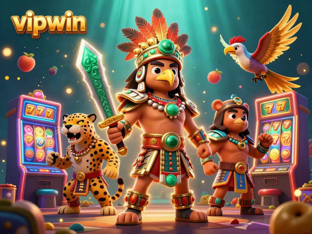 Experience thrilling jackpot action with vipwin's vibrant 3D casino scene featuring spectacular characters and colorful slot machines.