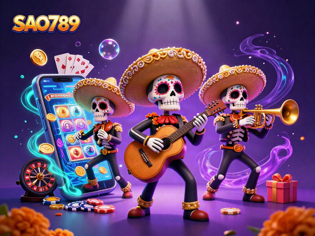 Engage in thrilling gameplay with SAO789, showcasing Mariachi characters amidst vibrant casino elements.