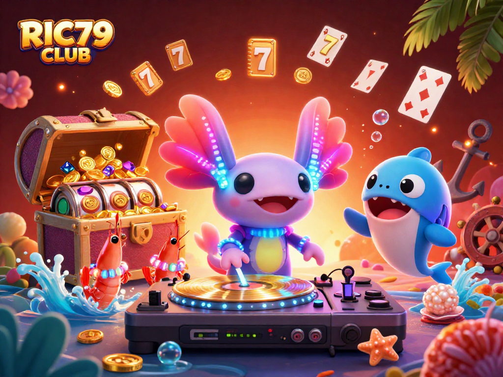 Engage with RIC79 CLUB and experience exciting gameplay with slot reels and lively underwater characters.