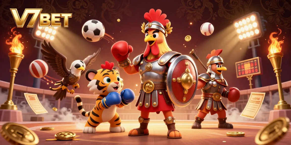 Engage in exhilarating gaming action at V7BET with soaring sports balls and dynamic gambling elements.