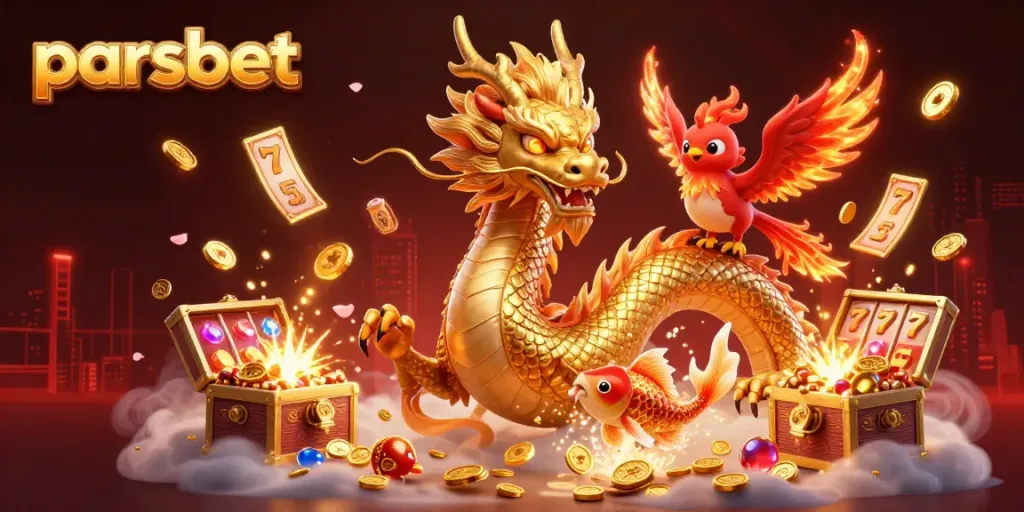 Experience the thrill of gaming with parsbet as the dragon, phoenix, and koi fish unite in a vibrant casino adventure.