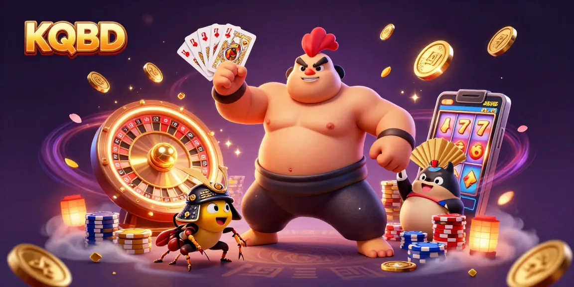 Experience thrilling KQBD action as a sumo rooster and samurai cricket battle amidst shining casino elements.