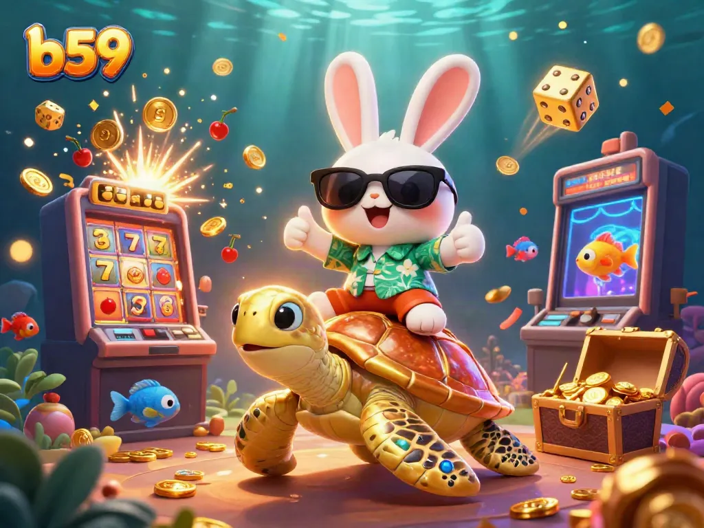 Experience thrilling wins with b59 in this vibrant underwater casino adventure featuring a lucky rabbit.