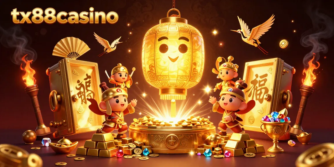 Engage with tx88casino's vibrant gaming scene featuring golden treasures and dynamic characters.