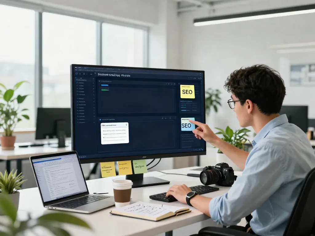 SEO specialist examining instant indexing strategies in a modern workspace