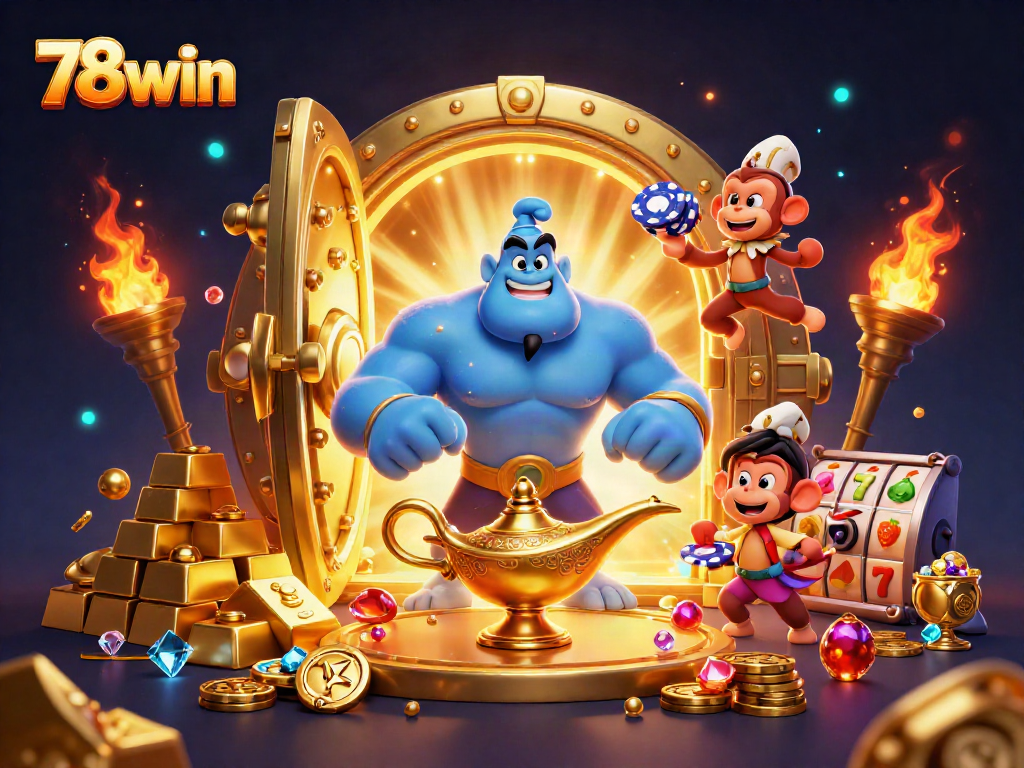 Join the excitement at 78win with a captivating scene of a genie and treasures!
