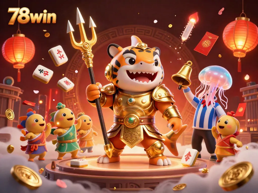 Engage in thrilling excitement with 78win's vibrant underwater colosseum featuring a tiger shark and golden elements.