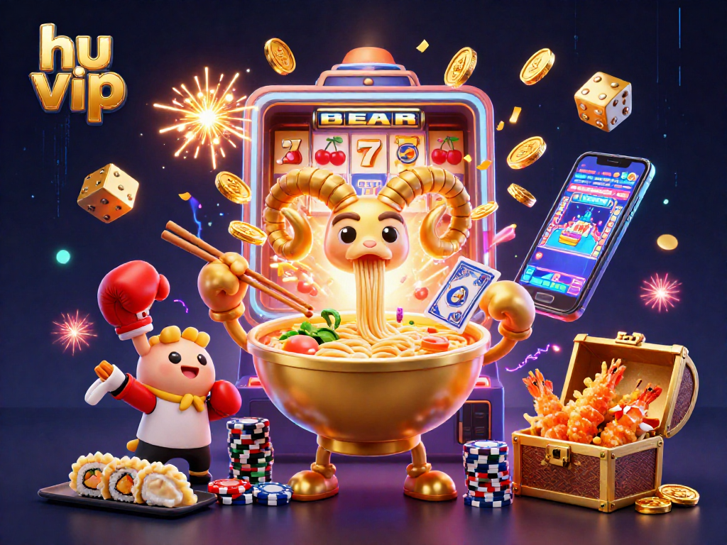 Engage with hu vip casino excitement, featuring dynamic cartoon characters and vibrant game elements.