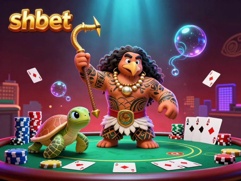 Engage with exciting poker action at shbet's vibrant casino, featuring a demigod and turtle.