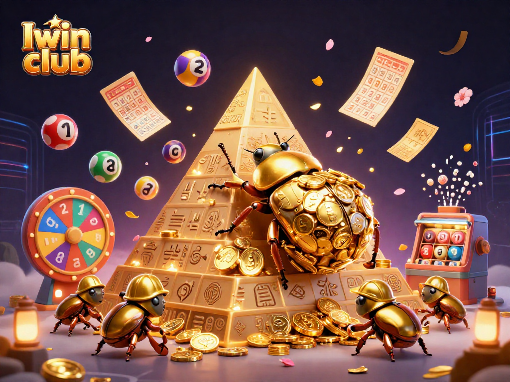 Iwin club engages players with vibrant lottery elements amid a golden casino atmosphere.