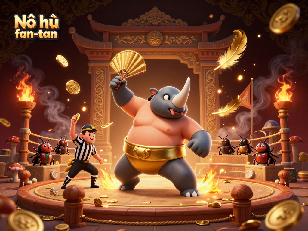 Engage with Nổ hũ fan-tan as the champion beetle wins coins in a vibrant gambling arena.