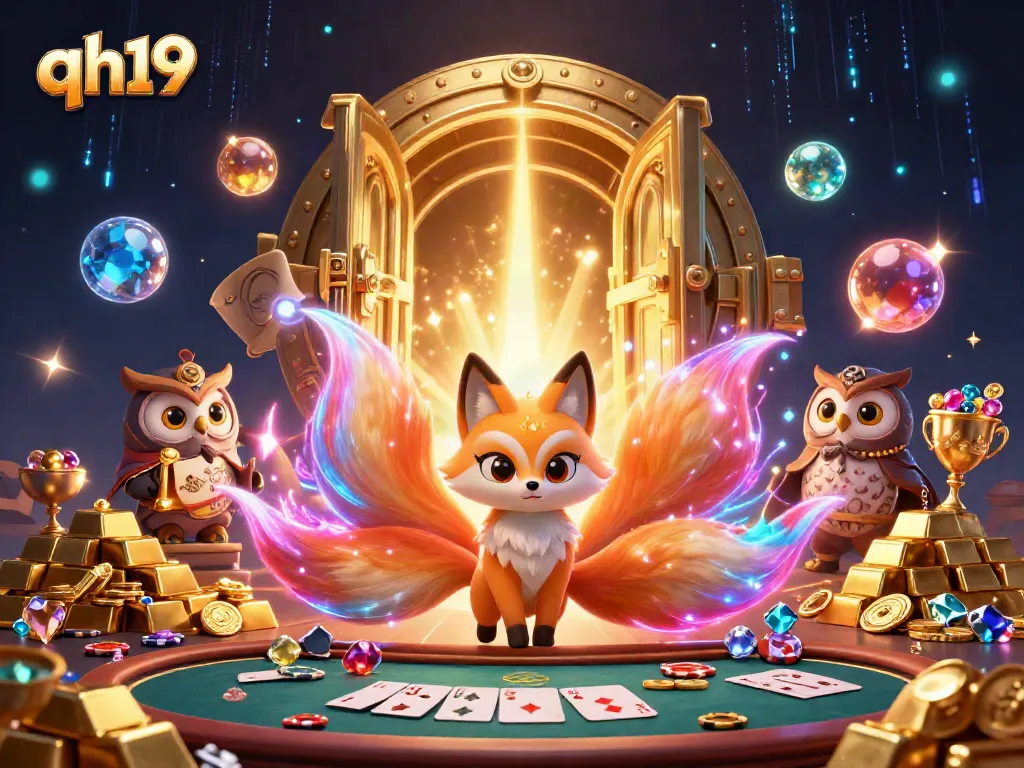 Engage with qh19 as a colorful nine-tailed fox spirit and wise owl create a thrilling casino atmosphere.