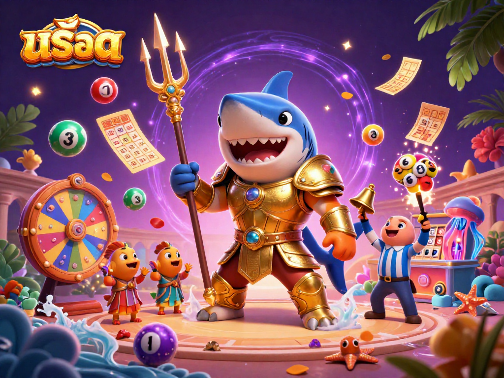 Engage with สล็อต in a vibrant underwater colosseum where a tiger shark gladiator rules the game!