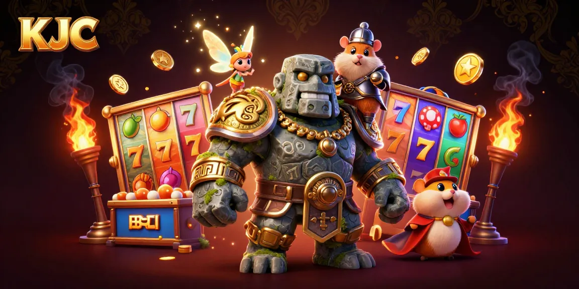 KJC's vibrant casino adventure features a golem guardian, fairy magic, and thrilling slot games.