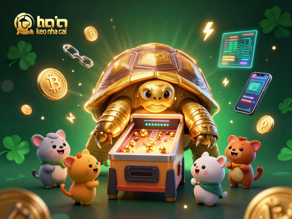 Experience wild excitement in nhan dinh keo nha cai with a vibrant casino-themed illustration featuring golden tortoise and crypto elements.