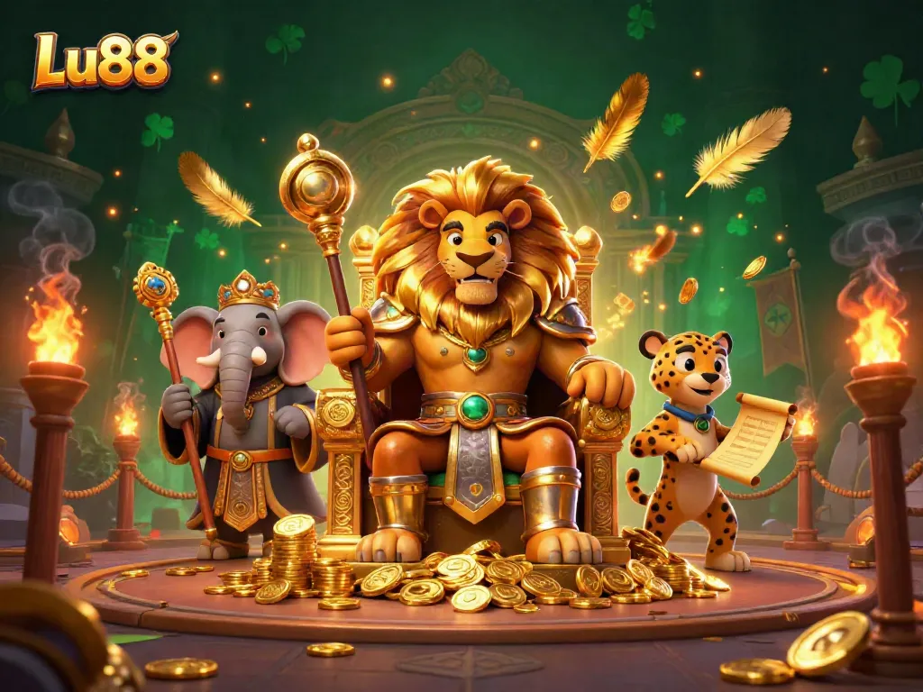 Experience thrilling action at Lu88 with a fierce lion king and renowned gaming elements.