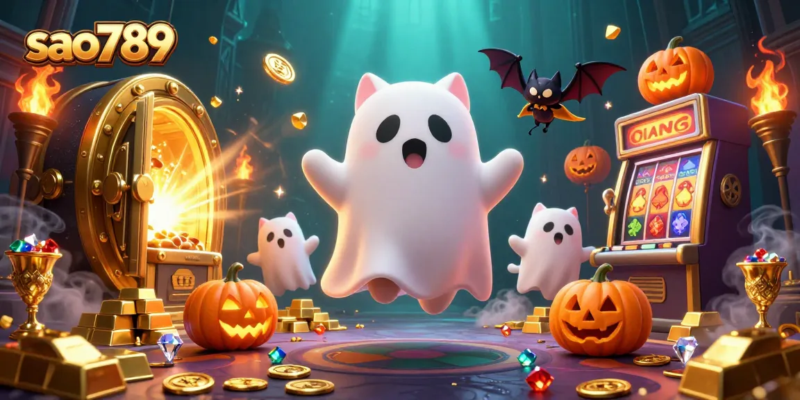 Experience thrilling wins with sao789 as the ghost cat and bat explore a haunted casino.