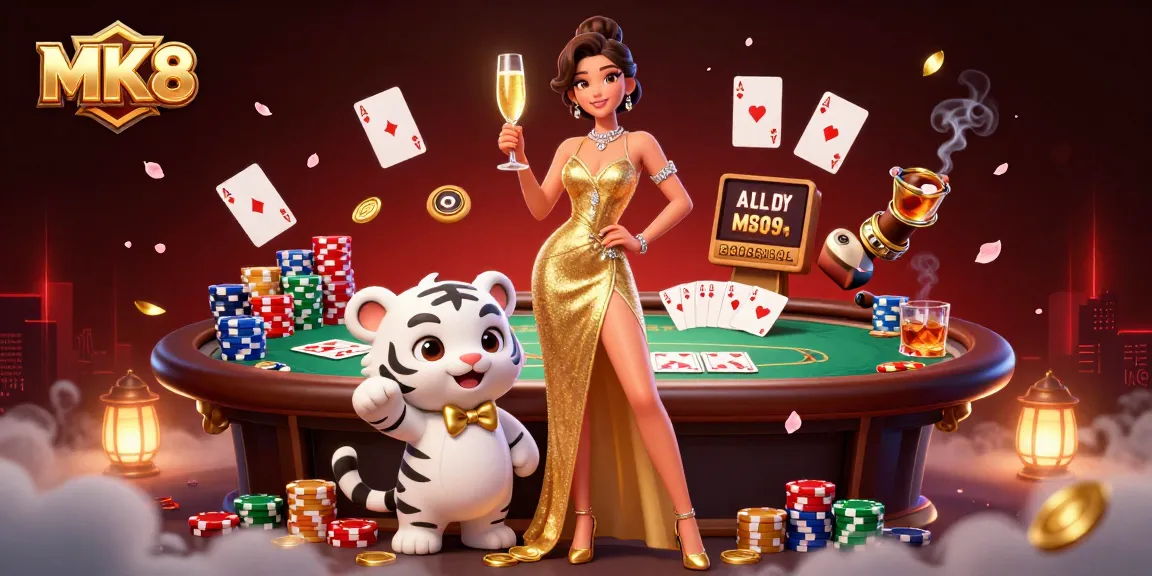 Experience thrill at MK8 while winning with poker chips and gold coins in a vibrant casino setting.