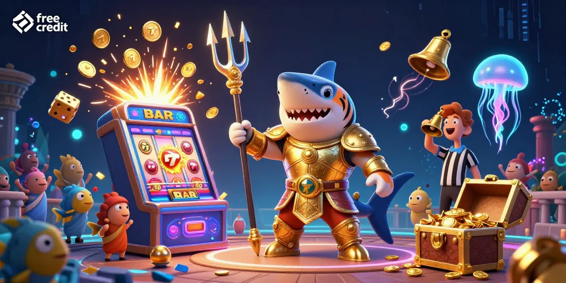 Claim free credit with excitement and adventure in a vibrant underwater casino scene bursting with action.
