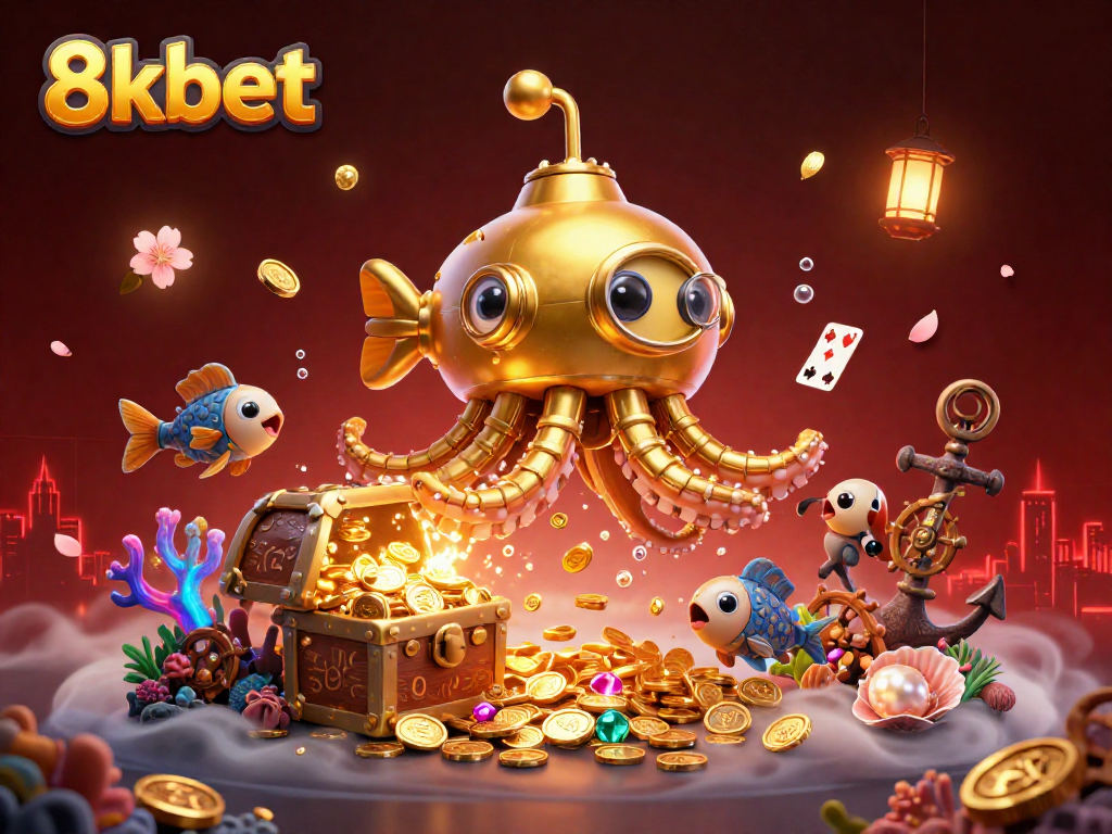 Play exciting games at 8kbet, featuring a captivating submarine scene brimming with treasure.