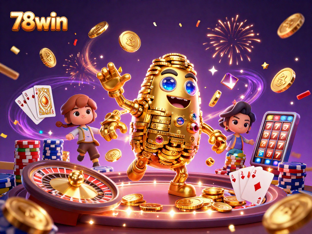 Spin the reels and win big with 78win's vibrant casino illustration showcasing excitement and opportunities.