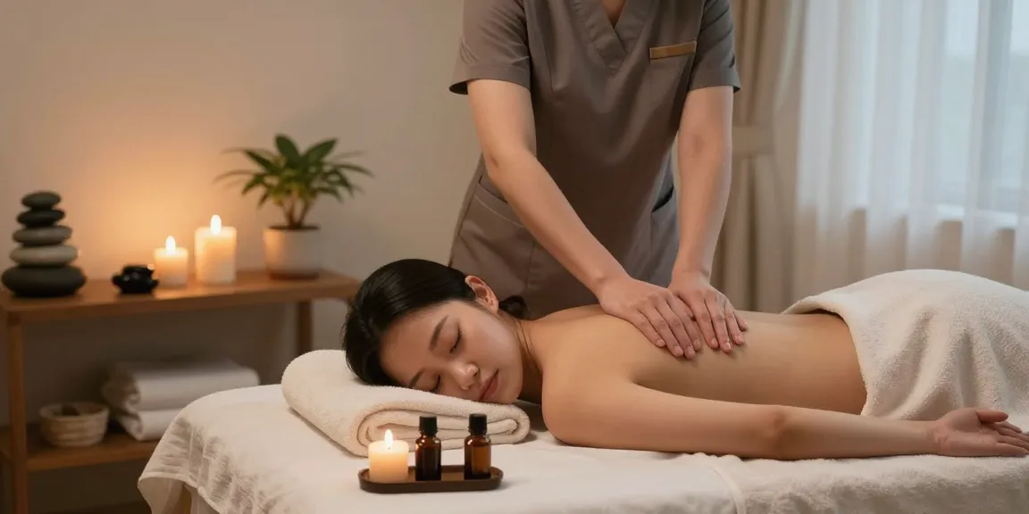Relaxing scene of a 영등포출장마사지 in a serene wellness room, enhancing tranquility and relaxation.