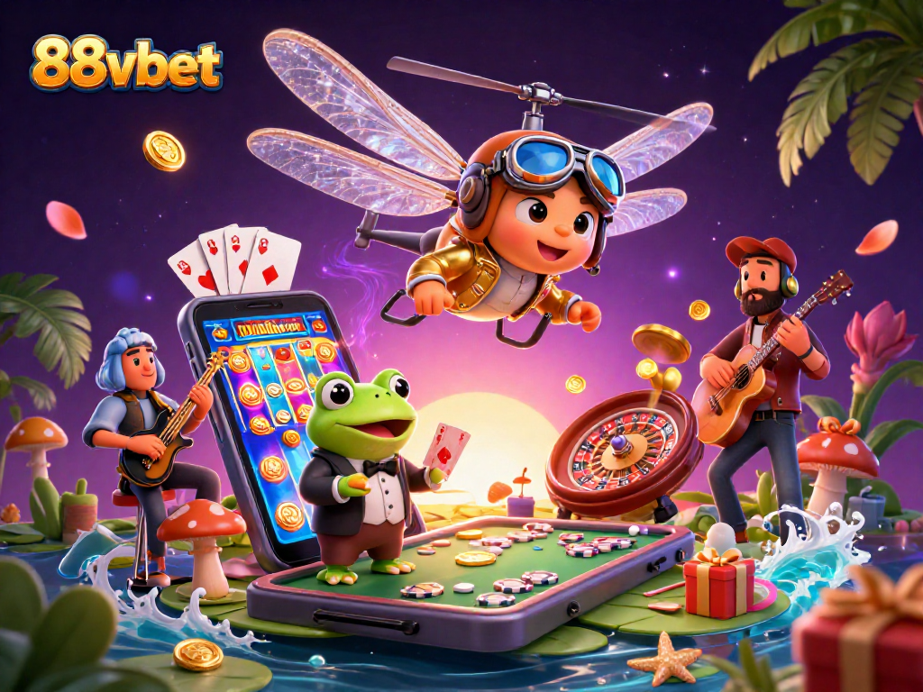 Engage in thrilling gaming at 88vbet with vibrant characters and dynamic casino elements in a stunning digital scene.