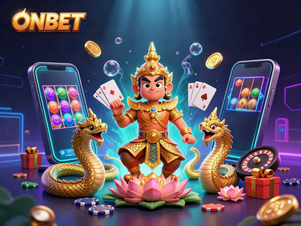 Experience vibrant gaming with ONBET's captivating Thai guardian and casino elements.