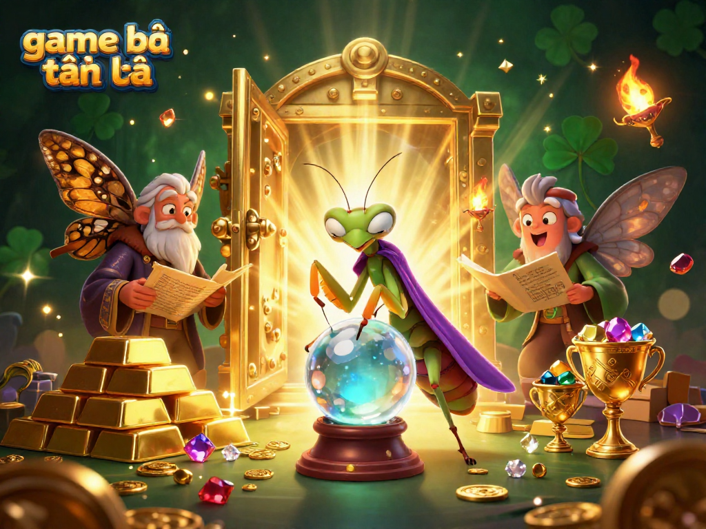 Engage in game bài tiến lên with iconic fortune tellers and treasures in this vibrant illustration.
