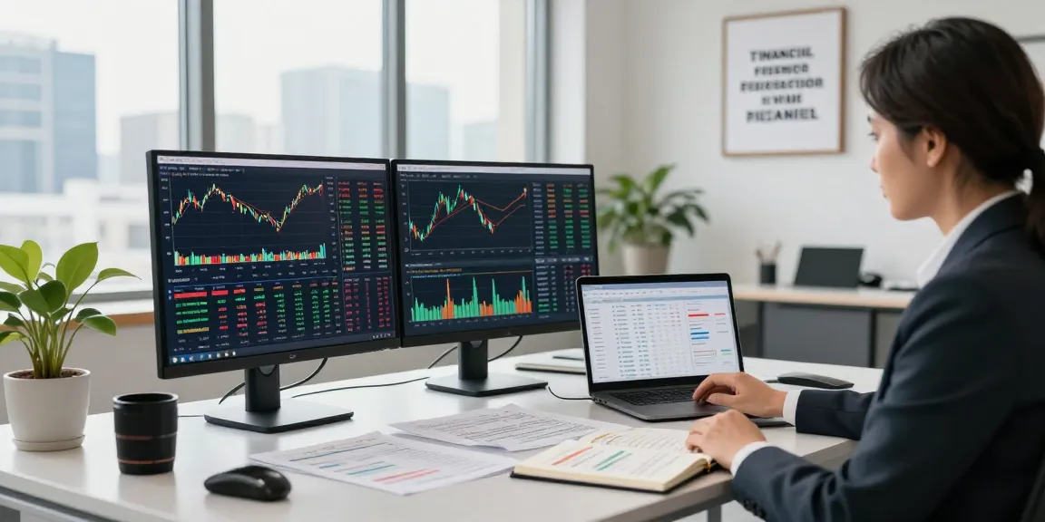 Financial advisor in a sleek office planning strategies with dhankubera tools and charts.