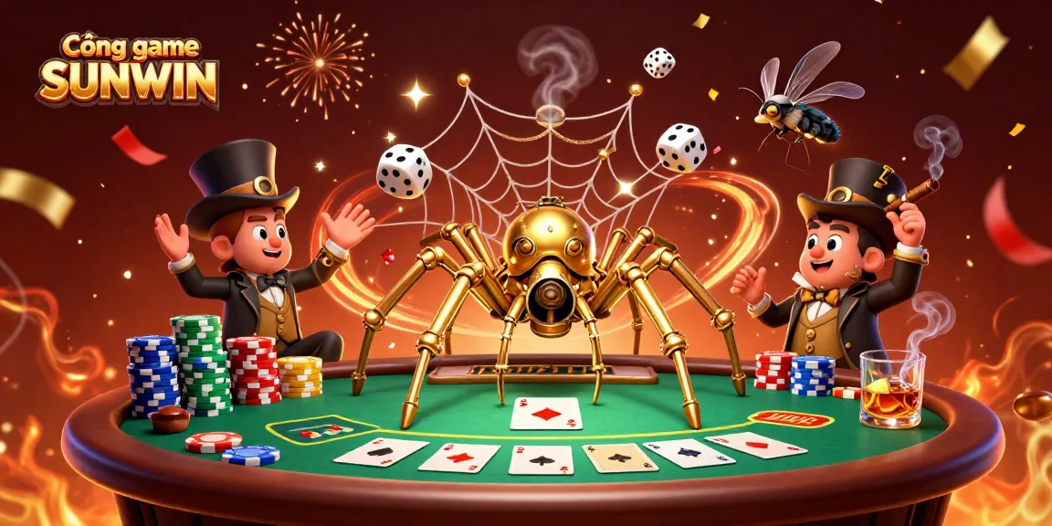 Cổng game SUNWIN offers an exciting gaming experience with a steampunk-themed scene of unique characters engaging in dynamic casino activities.