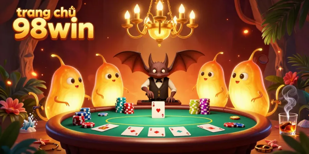 Experience vibrant gaming at trang chủ 98win with glowing glowworms lighting up a lively cave casino scene!