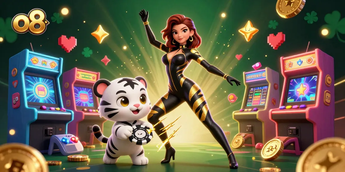 Win big at o8 casino with illuminated gaming machines and vibrant characters.