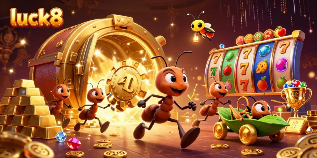 Experience big wins with luck8 through a thrilling heist scene filled with golden treasures.