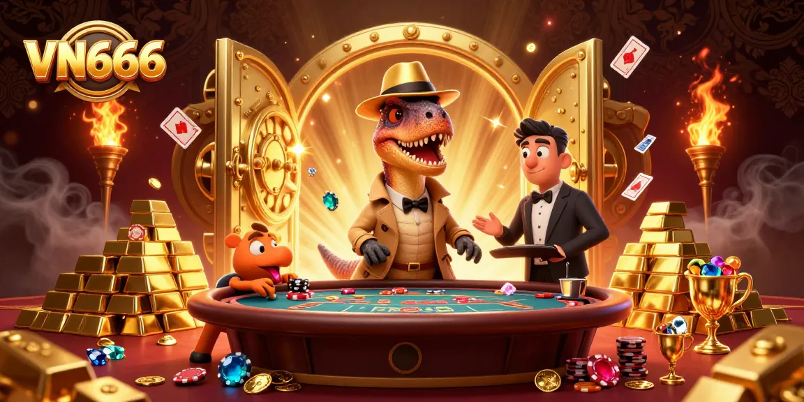 Experience the thrill with VN666 as a velociraptor card counter at a gaming table brimming with riches.