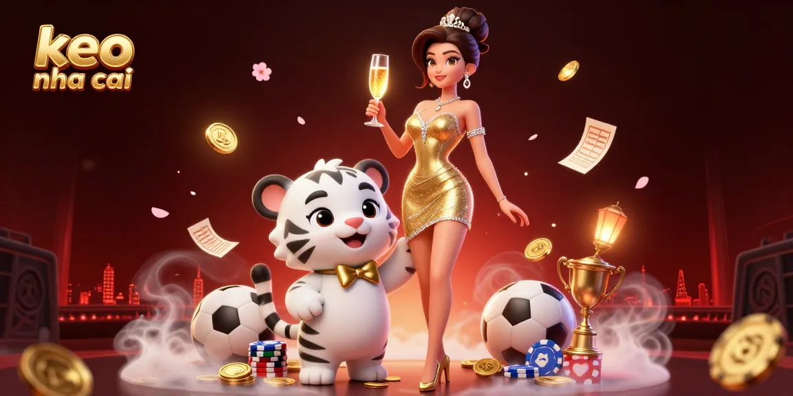 Experience thrilling sports betting with keo nha cai, featuring a glamorous woman and a lucky white tiger.
