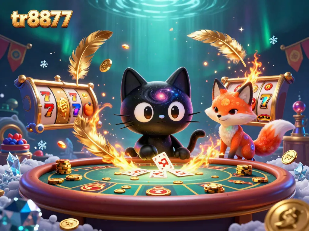 Experience thrilling casino dynamics with tr8877's cosmic cat and fox in action packed scene.