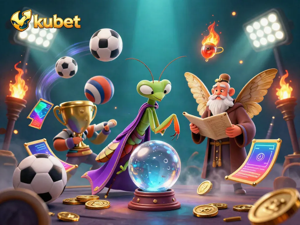 Experience spirited sports betting with kubet through a vibrant 3D illustration showcasing dynamic gaming elements.