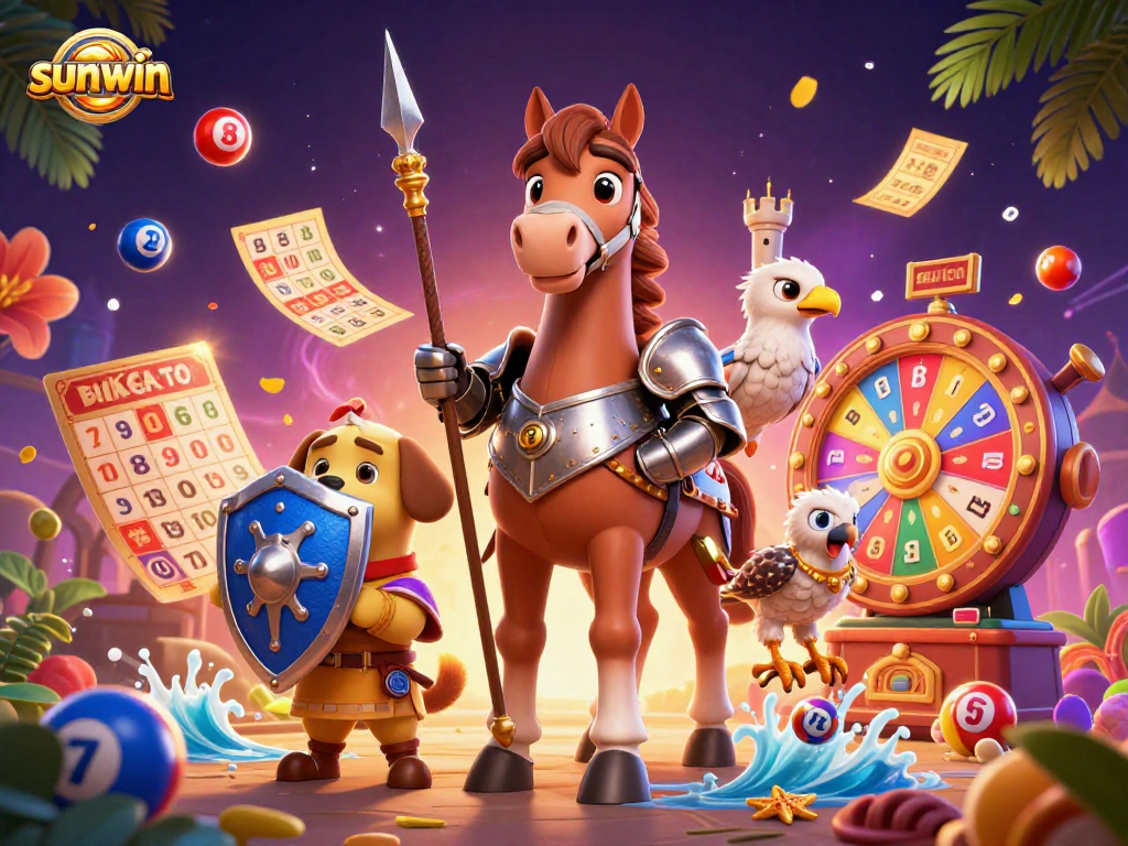 Engage with sunwin's thrilling online gaming experience featuring knights, a puppy, and dynamic lottery elements.