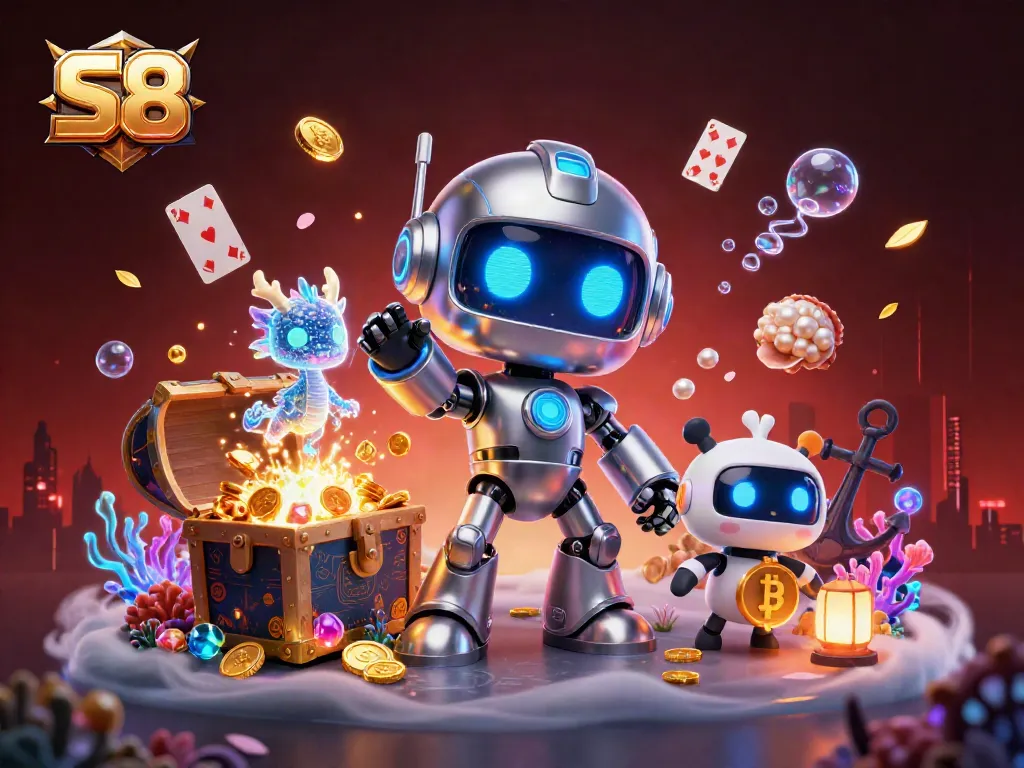 S8 engages players with vivid cartoon characters and vibrant casino elements in a dynamic gambling scene.