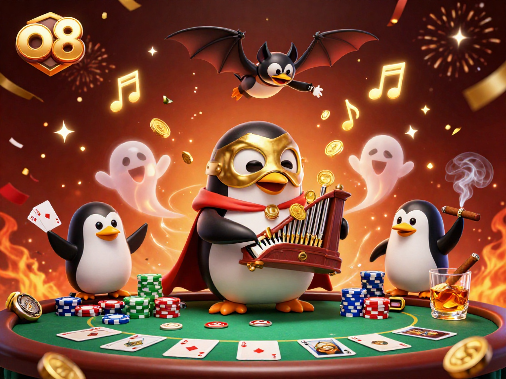 Play thrilling casino games at o8 with a captivating 3D casino illustration filled with vibrant elements.